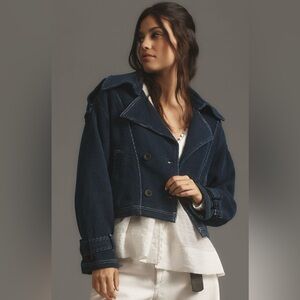 Anthropologie Pilcro Cropped Denim Peacoat Jacket Size Large